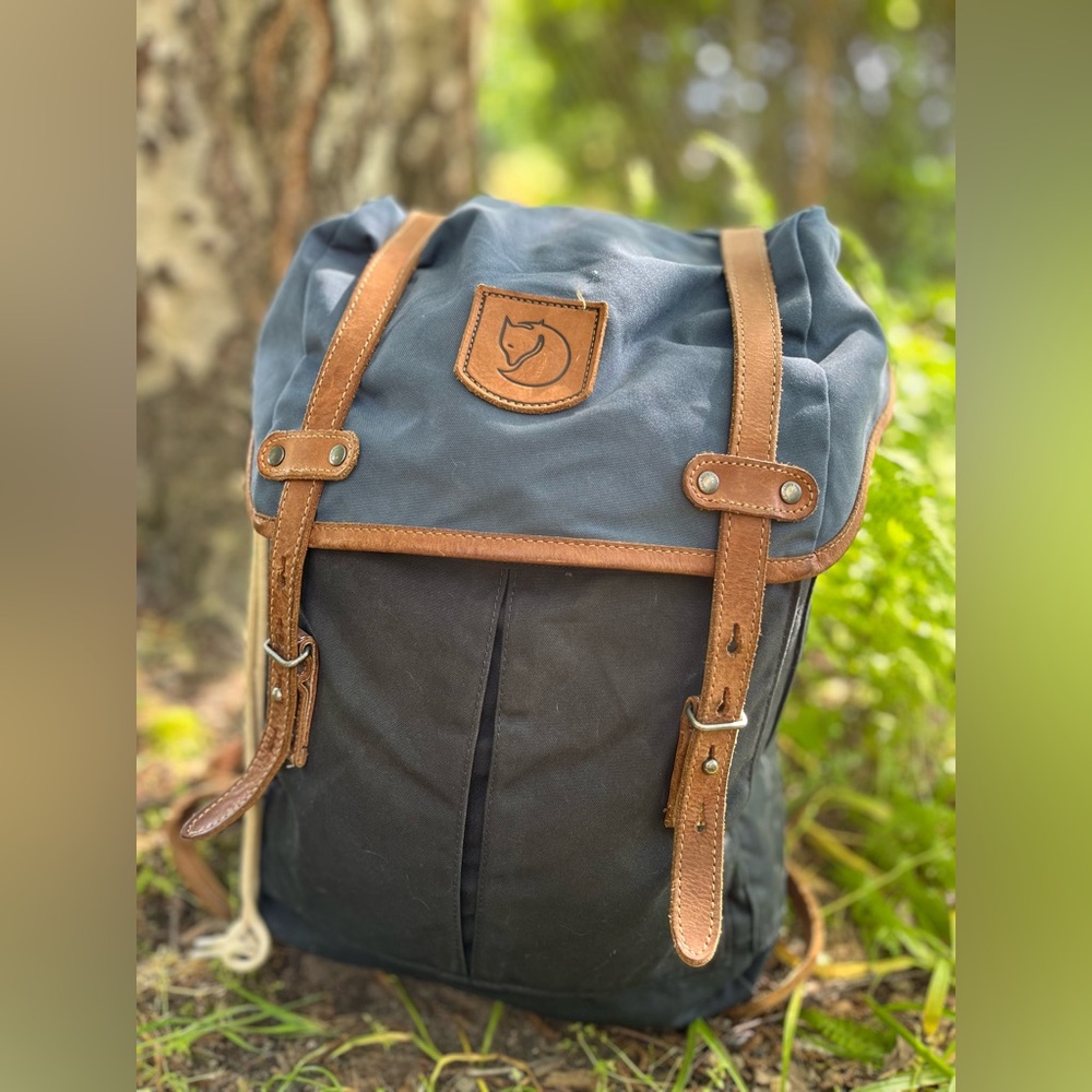Fjallraven Rucksack No. 21 Gray Waxed Canvas with Tan Leather Straps and Accents